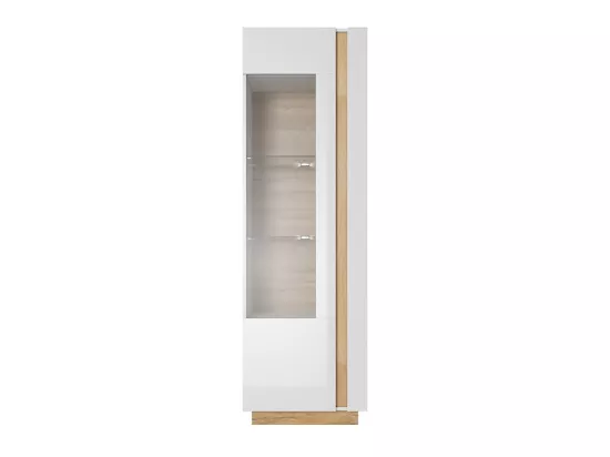 Vitrine MURARI - 1 porte - Avec LEDs - Blanc brillant et chêne