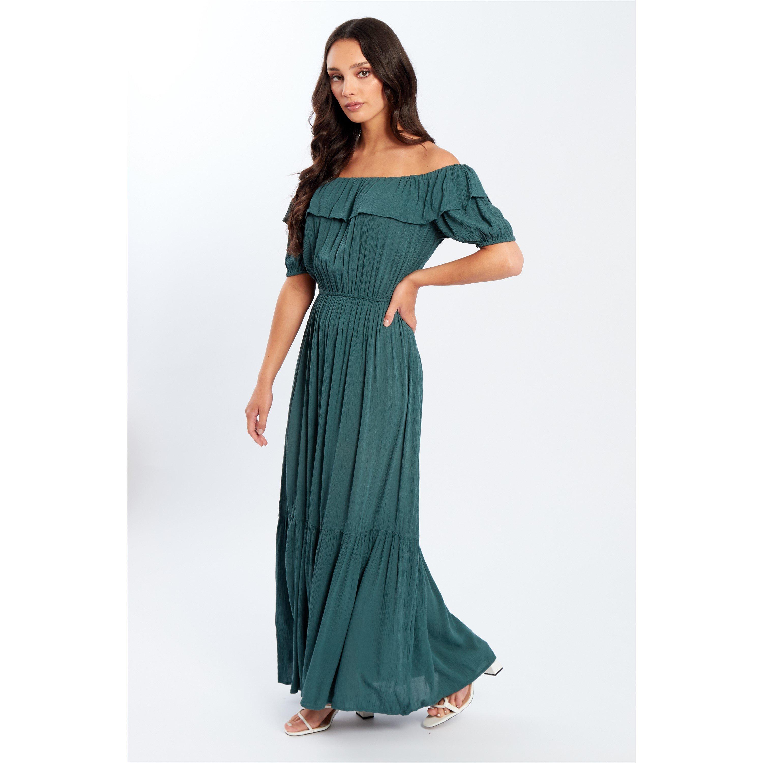 Be You Bardot Bardot Crinkle Maxi Dress