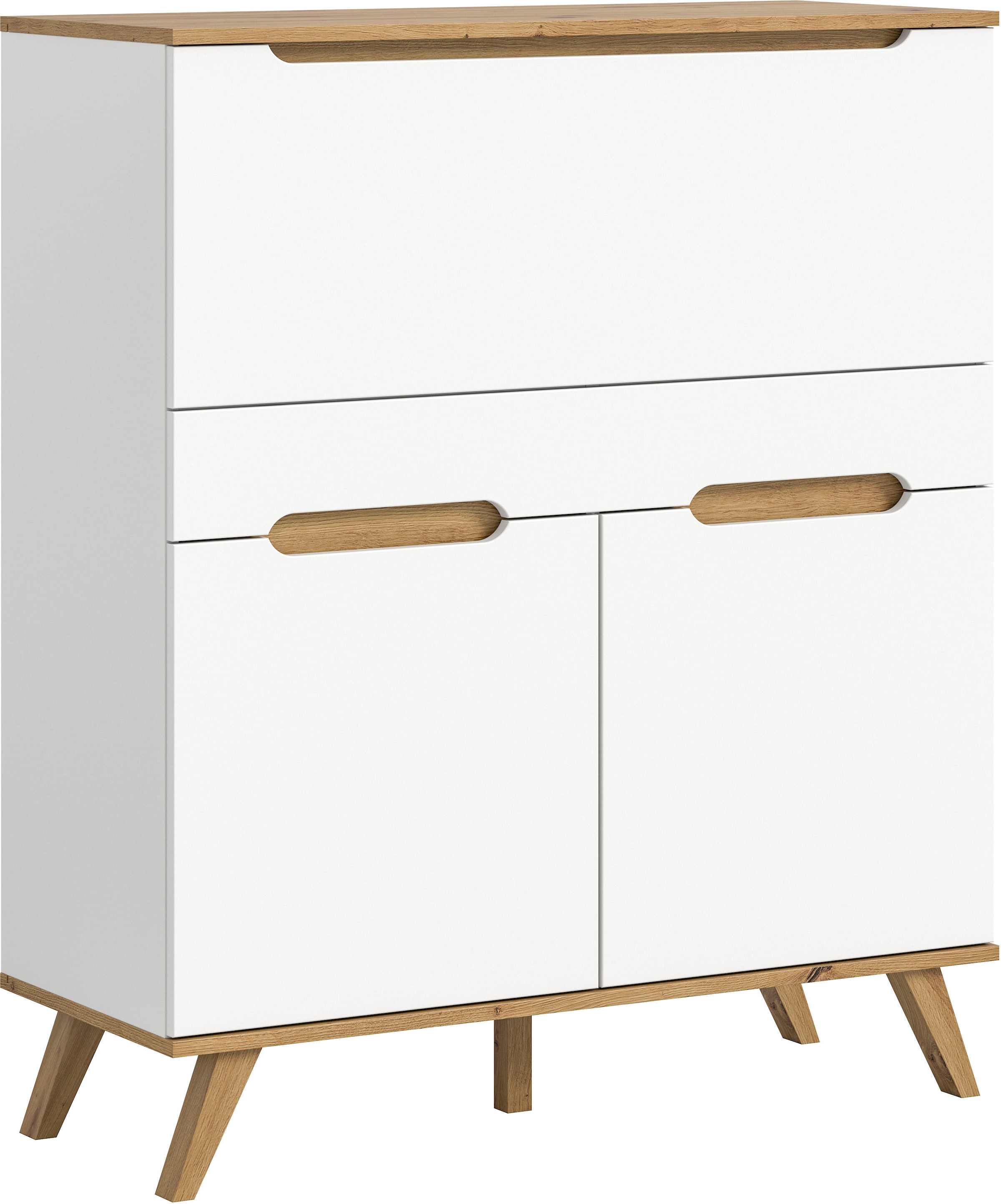 Home affaire Sekretär »Alesund, Höhe 118cm, 2 Türen, 1 Schubkasten,konischer Fuss, Scandi-Look« Anrichte, Schrank, Kommode, Midischrank, Wohnmöbel, Wohnzimmer
