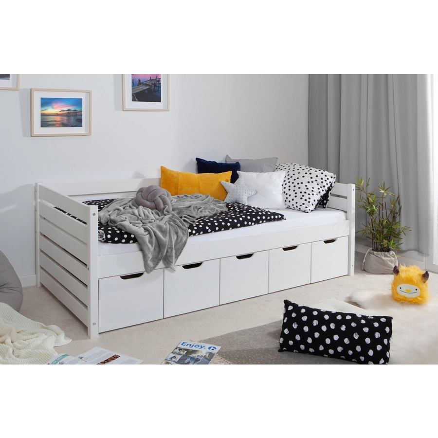 TICAA Sofabett Naomi inkl. 5x Schubkästen, 90x200 Weiß