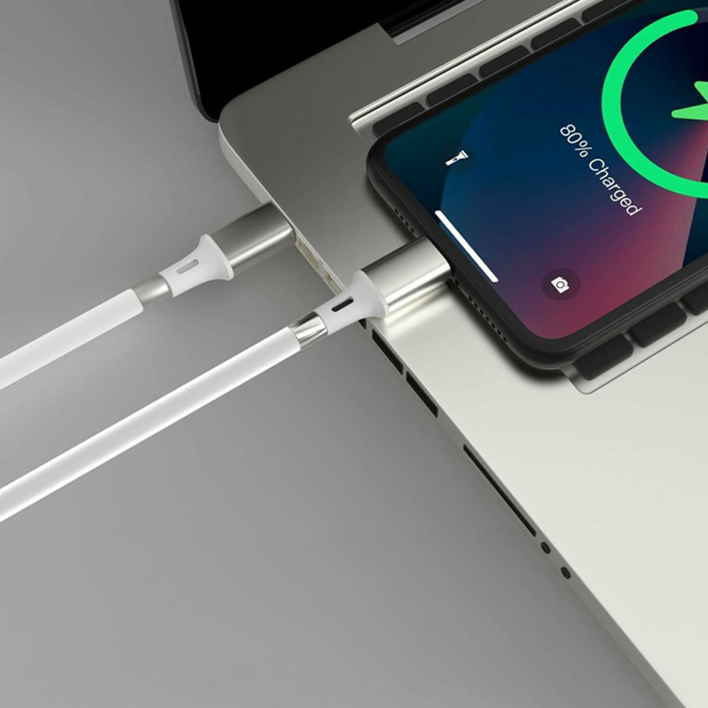 (1m) 60W/2.4A USB C auf USB C Magnet Ladekabel Power Delivery Datenkabel - Weiss / Silber
