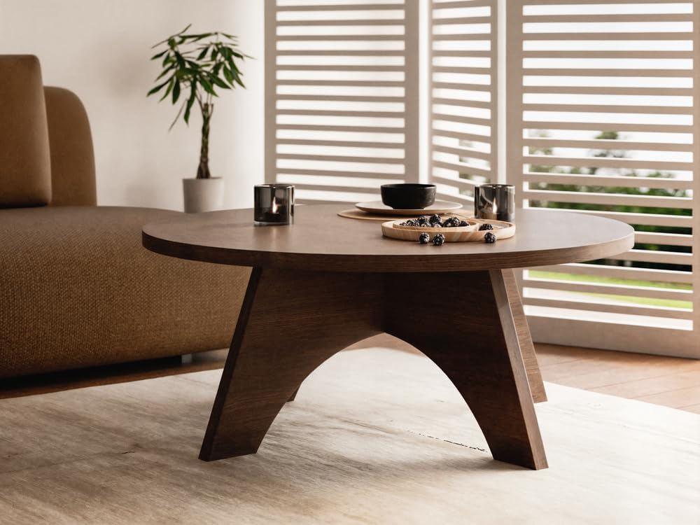 Runder Couchtisch Yuko Ø90 cm Schokoladenbraune Eiche