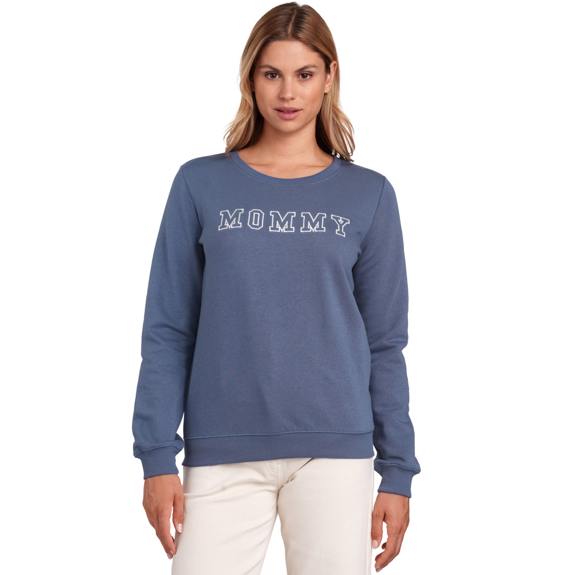 Famy Damen Sweatshirt mit Schriftzug blau