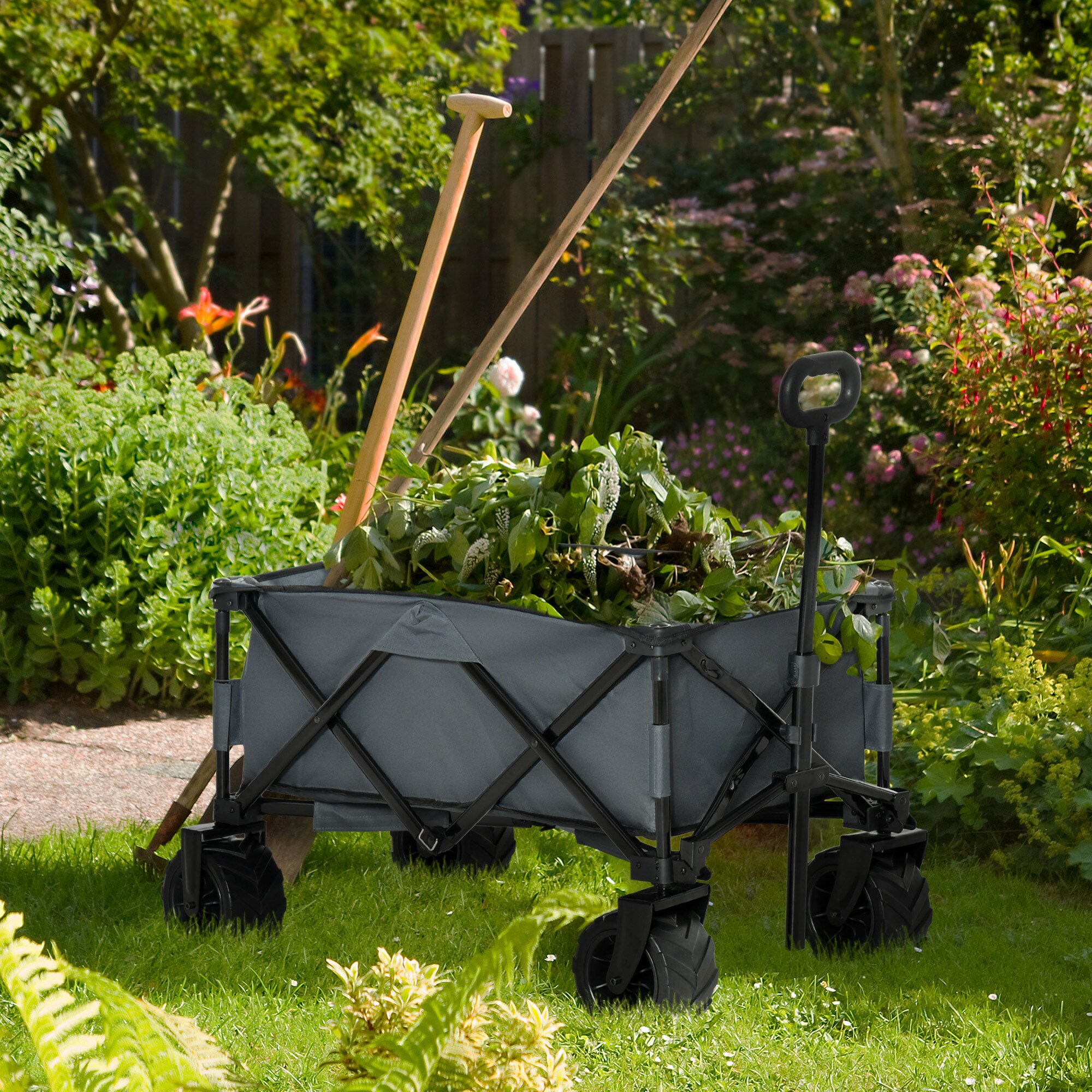 Outsunny Gerätewagen Geräumiges Design, das bis zu 70 kg tragen kann 108L x 53B x 59-89H cm (LxBxH)