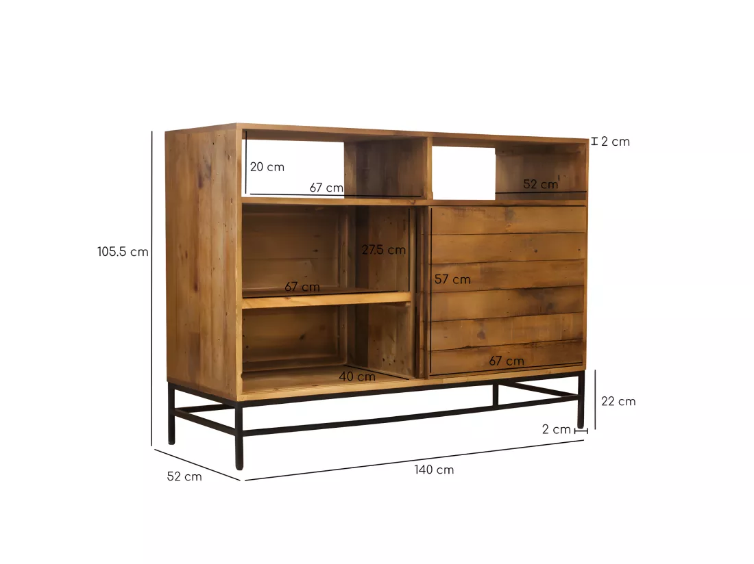 Buffet industriel bois rustique et métal noir L.140 cm - FACTORY