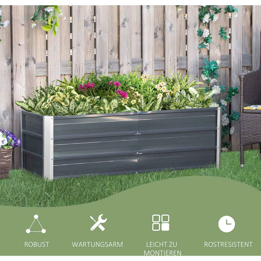 Outsunny Gartenbeet mit Handschuhe kohlegrau