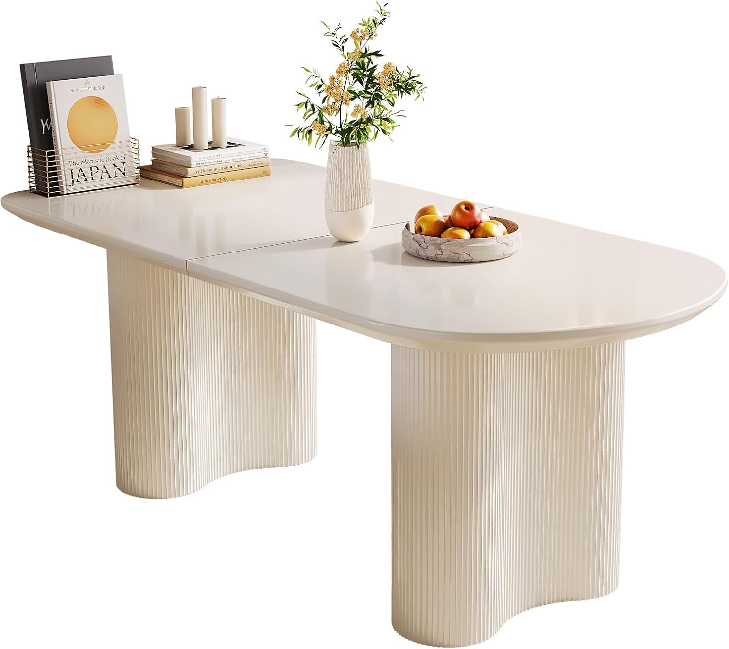 Weißer Esstisch mit Säulenbeinen, moderner minimalistischer Tisch für 4-6 Personen, ideal für Esszimmer, Küche und kleine Räume, platzsparendes Design, stilvoll und langlebig,Nur Esstisch. (160 cm)