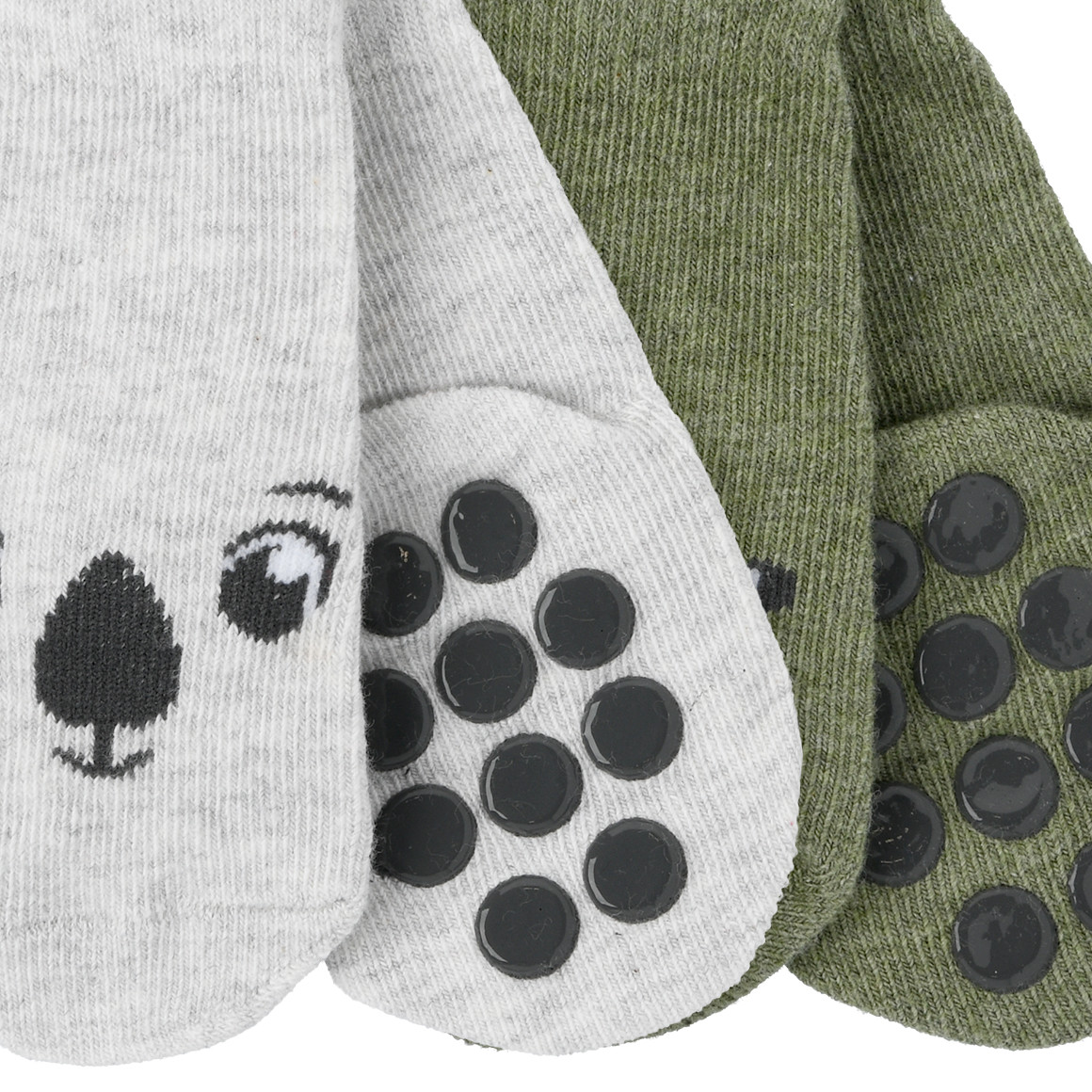 Topomini 2 Paar Newborn Socken mit Antirutschsohle hellgrau / dunkeloliv