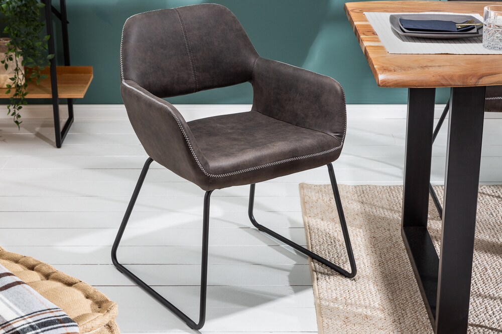 riess-ambiente Stuhl MUSTANG - antik grau Microfaser mit Armlehne