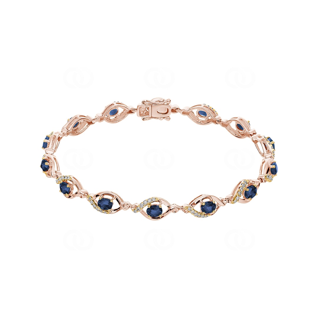 Saphir Armband 750/18 K Roségold mit Diamanten 0.44 ct H/si