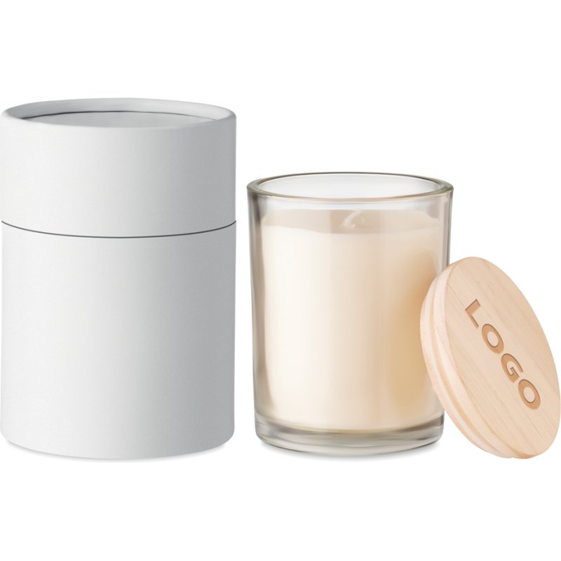 Bougie pot en verre publicitaire - parfum vanille - marquage gravure laser