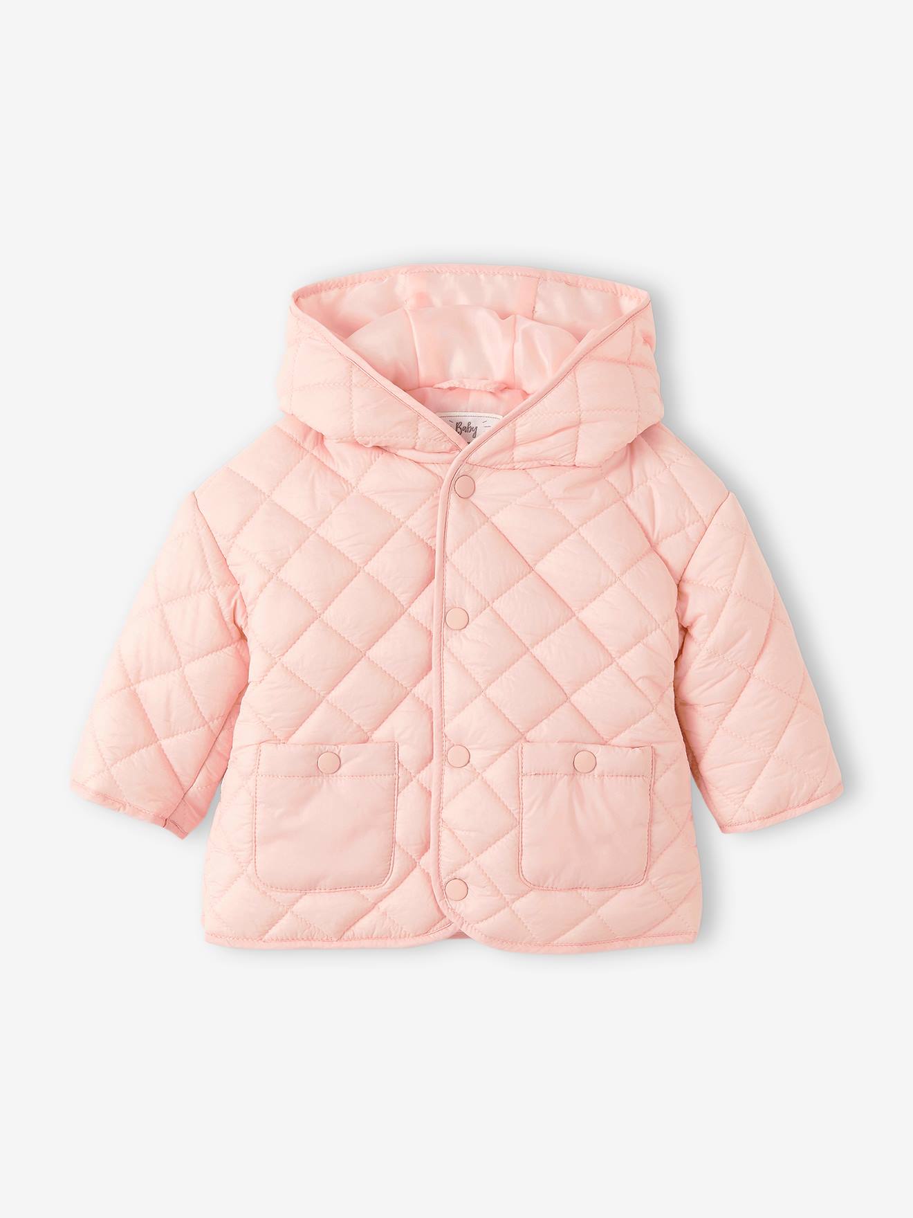 Jaqueta acolchoada com capuz para bebê, rosa claro liso