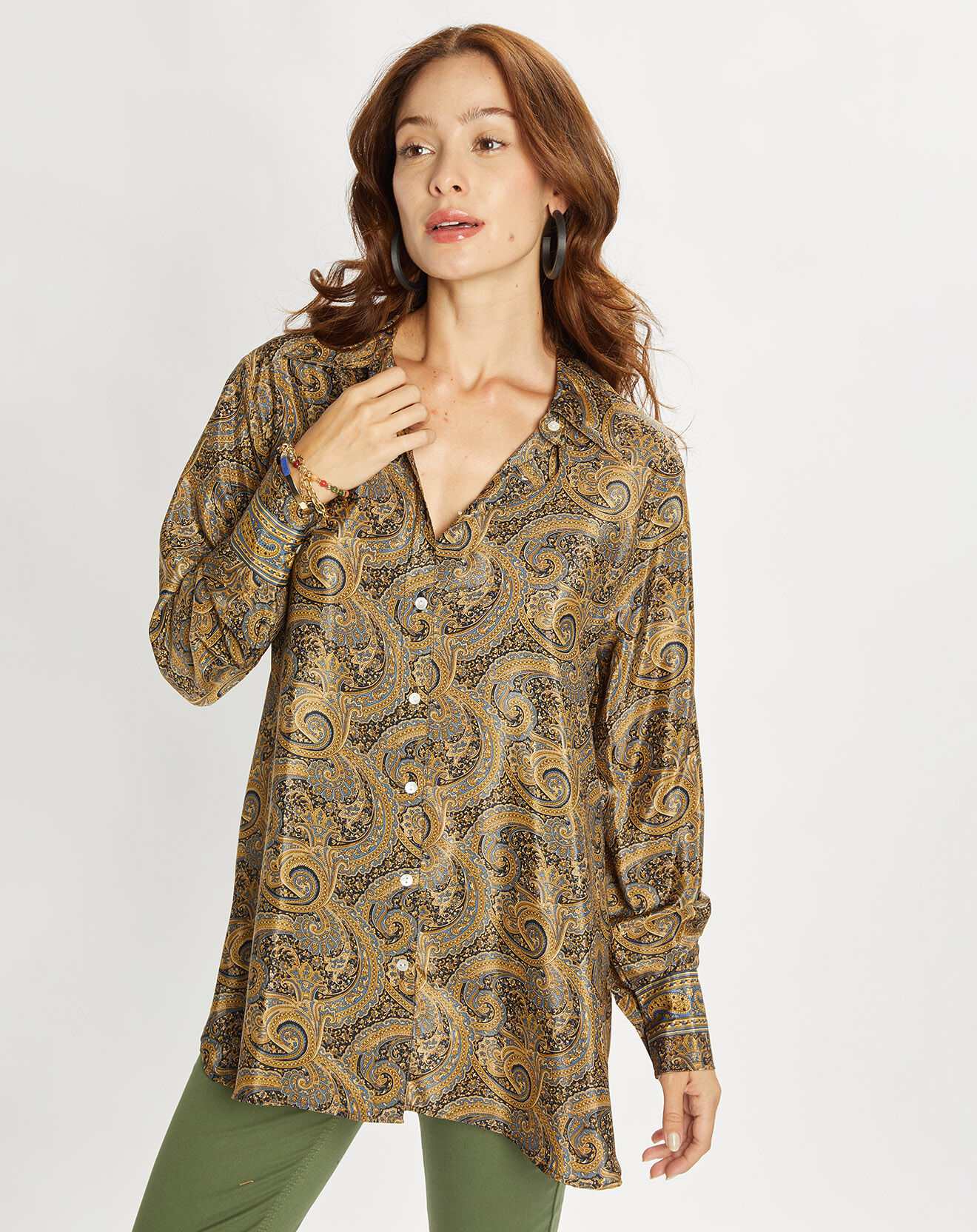 Lauren Vidal Chemise en Soie mélangée Sasha marron/bleu