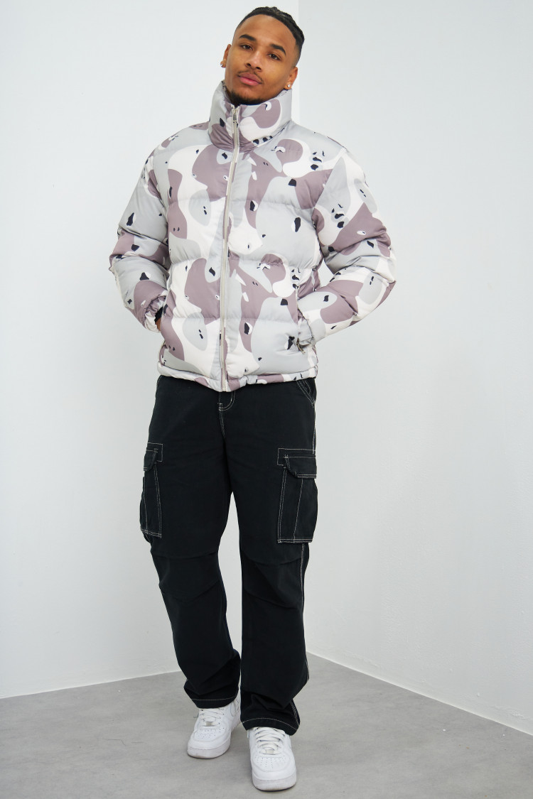 Doudoune beige et gris camouflage