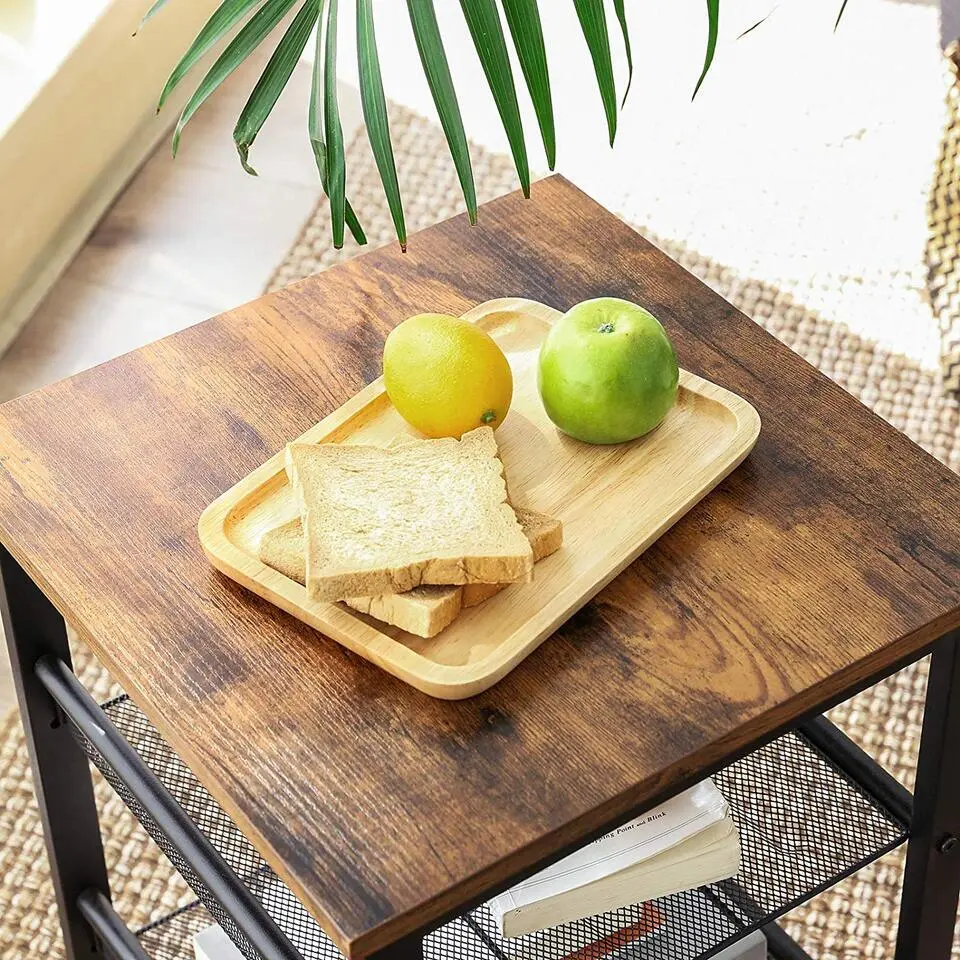 Bijzettafel - met 2 verstelbare gaasplanken - industriële look - vintage bruin
