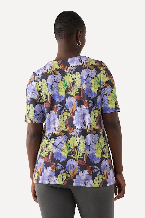 Slinkyshirt, Blüten, Classic, V-Ausschnitt, Halbarm