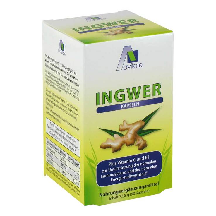 Ingwer 500 mg Kapseln + Vitamin B1 + C, 90 St