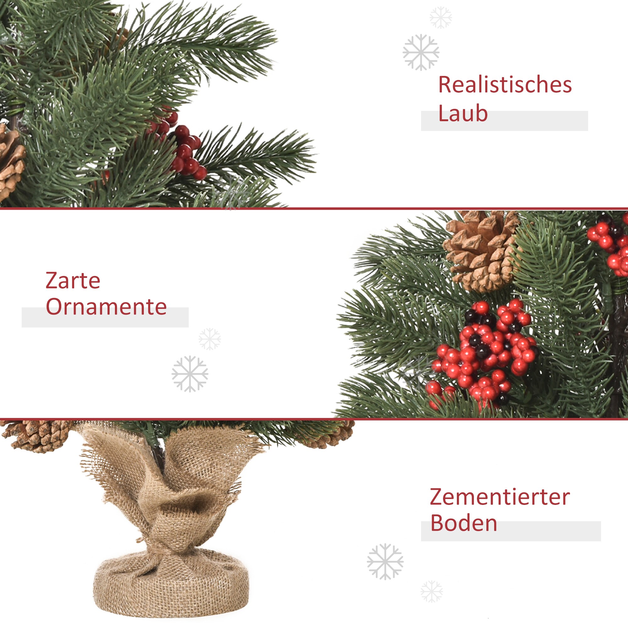 HOMCOM Künstlicher Weihnachtsbaum für den Tisch mit Sockel in Sackleine verpackt grün Ø28 x 50H cm