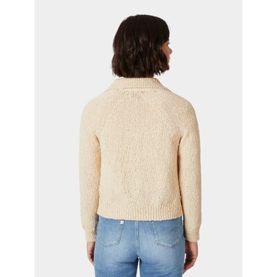 Damen-Strickjacke mit Kragen, Naturweiß