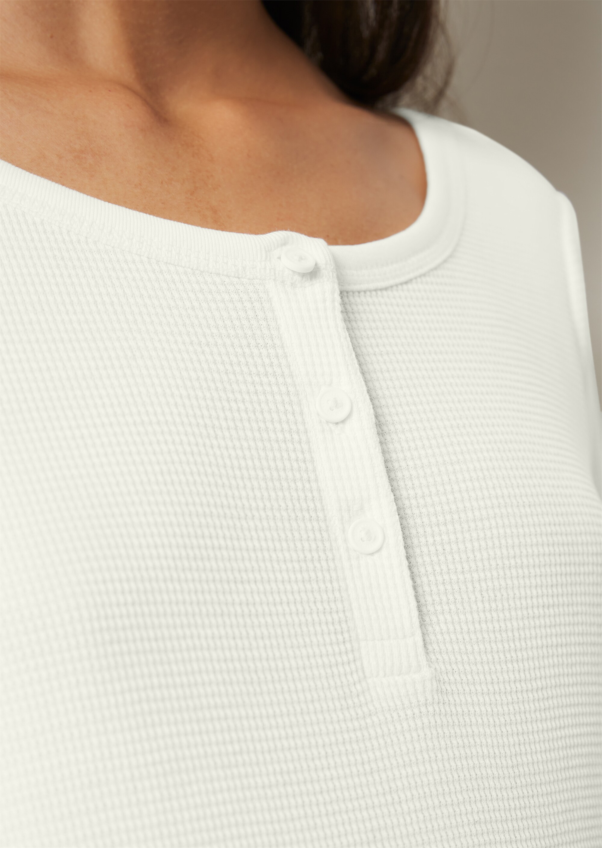 Serafino-Longsleeve regularaus Waffelpiqué-Jersey