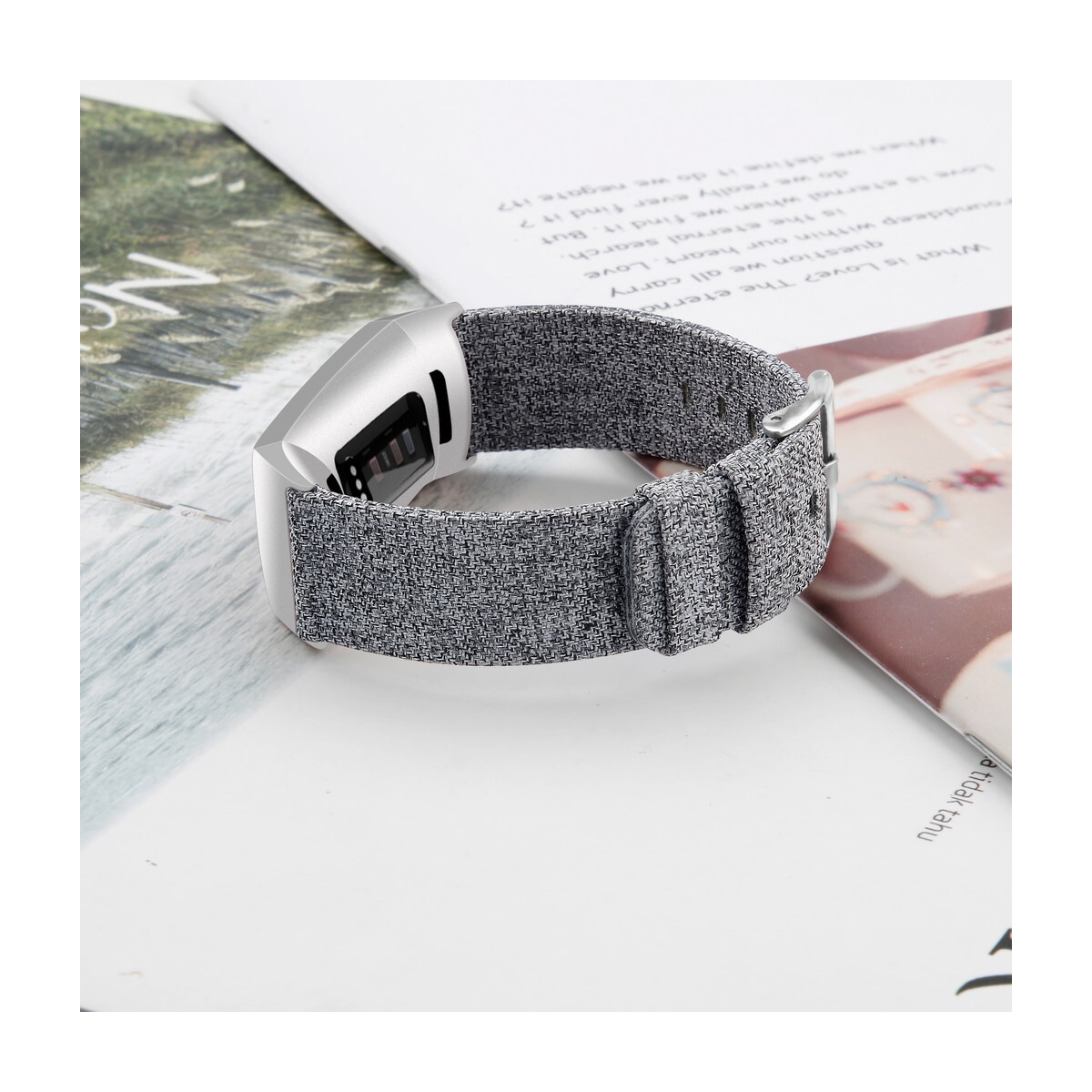 Fitbit Charge 3/4 armbånd canvas grå (L)