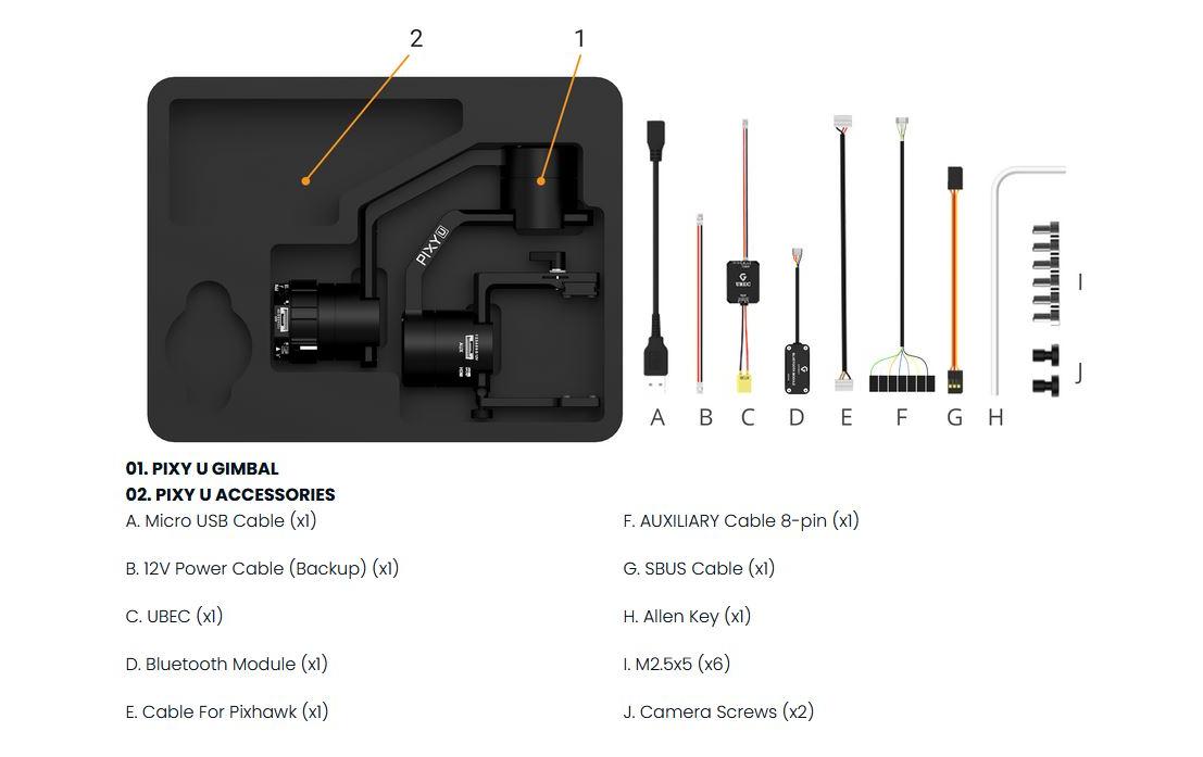 Gimbal Pixy U Universal<br>Kompakter 3-Achs Kameragimbal für Multikopter