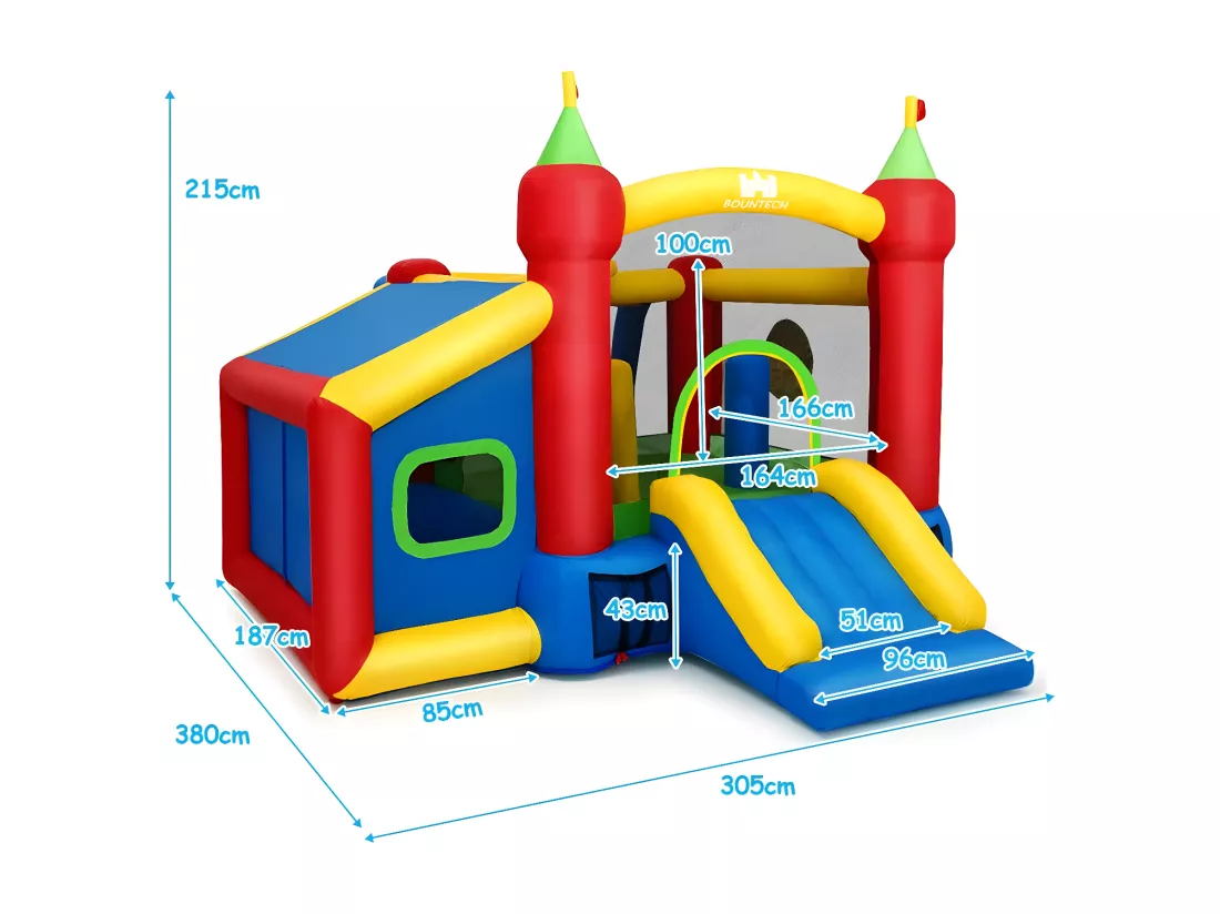 Château Gonflable Grande Aire de Jeux Multifonctionnel en Nylon et Oxford avec Toboggan,Boules et Sac 380 x 305 x 215 CM