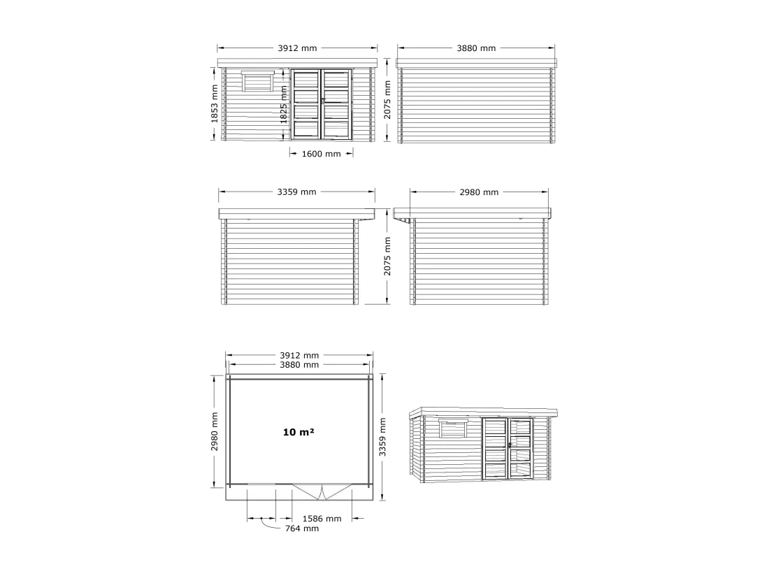 Abri de jardin en bois traité par autoclave avec toit plat - 13 m² - épaisseur 28 mm - CORALIO