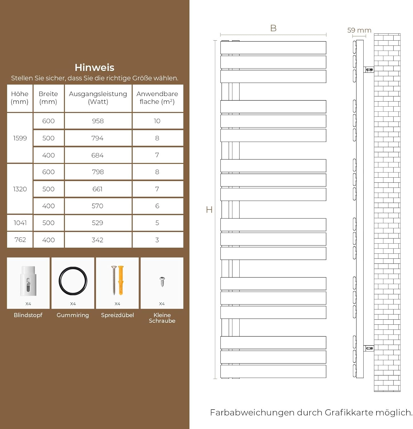 S'AFIELINA Design Badheizkörper Handtuchheizkörper Weiß Flach Paneel mit Mittelanschluss 1320x400mm Heizkörper für Bad Handtuchtrockner 570 Watt (Ohne Thermostatventil)