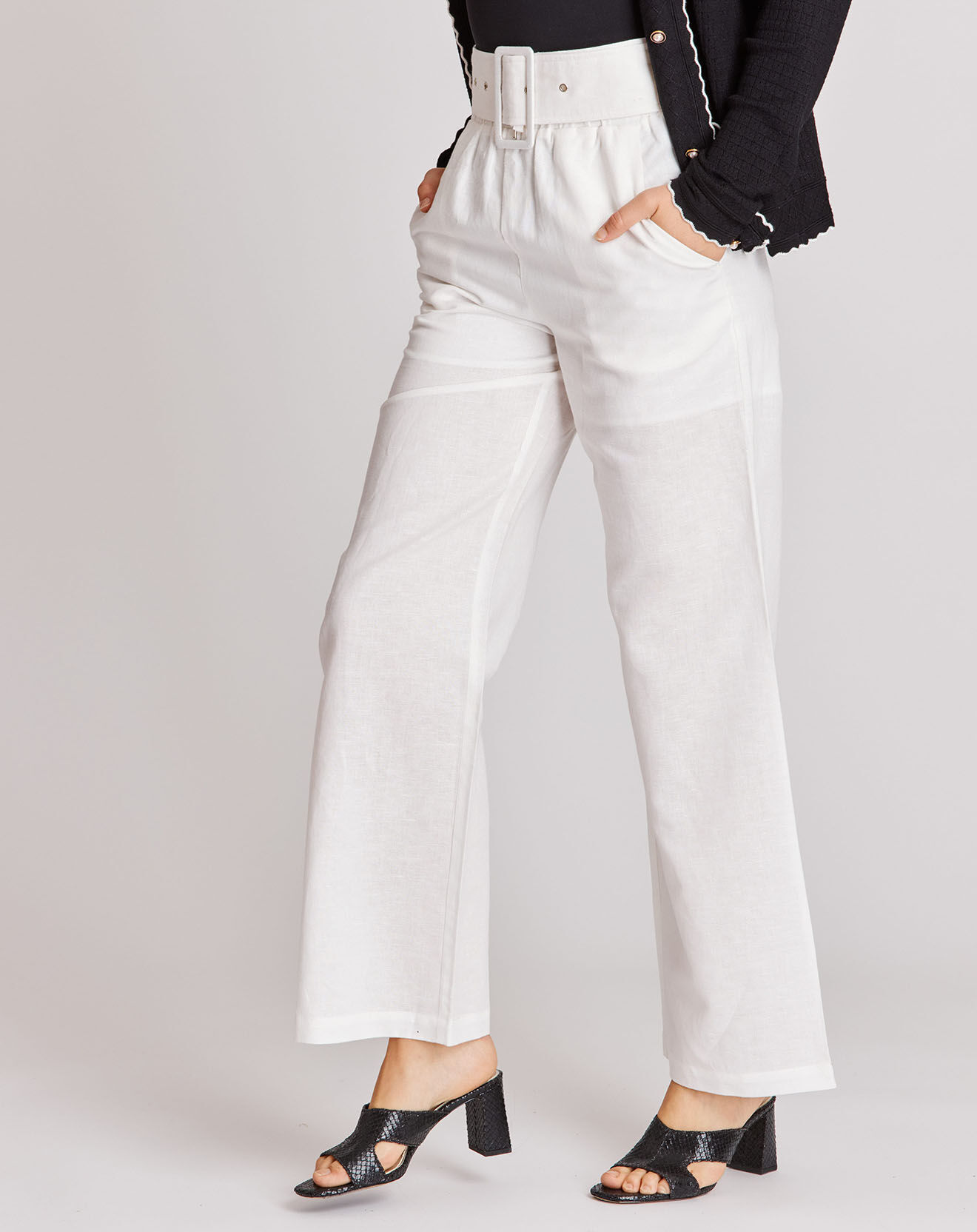 Derhy Pantalon en Coton & Lin Maite blanc
