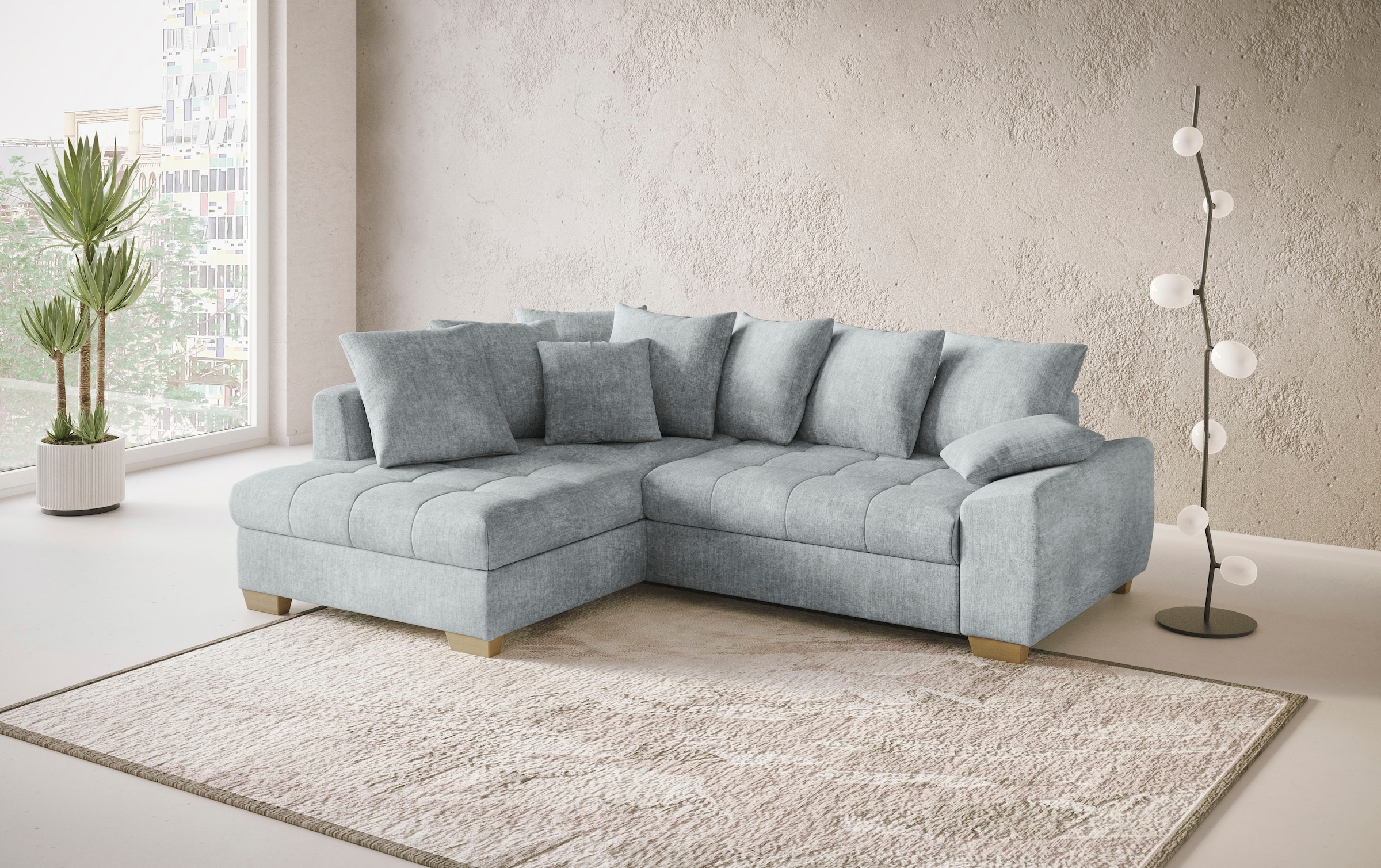 Mr. Couch Ecksofa »Nikita II, L-Form« Wahlweise mit Bettfunktion, Bettkasten & RGB-LED-Beleuchtung