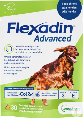 Vétoquinol Flexadin Advanced Aliment Complémentaire Pour Chiens Boswellia Serrata 30 Bouchées