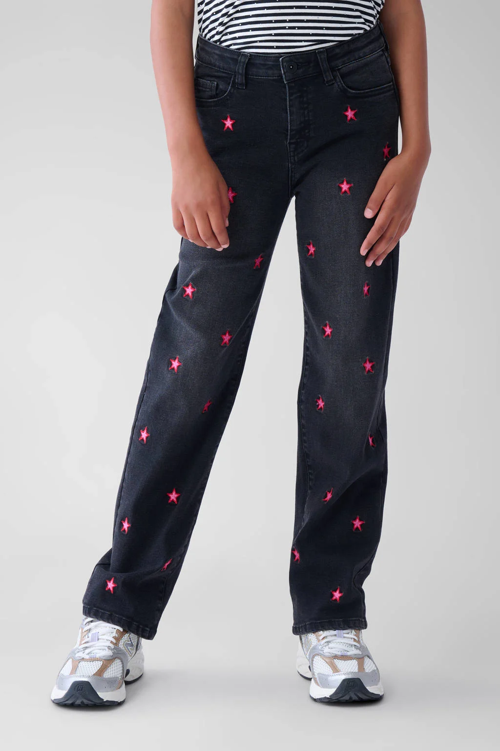 Shoeby high waist straight leg jeans grey denim/roze