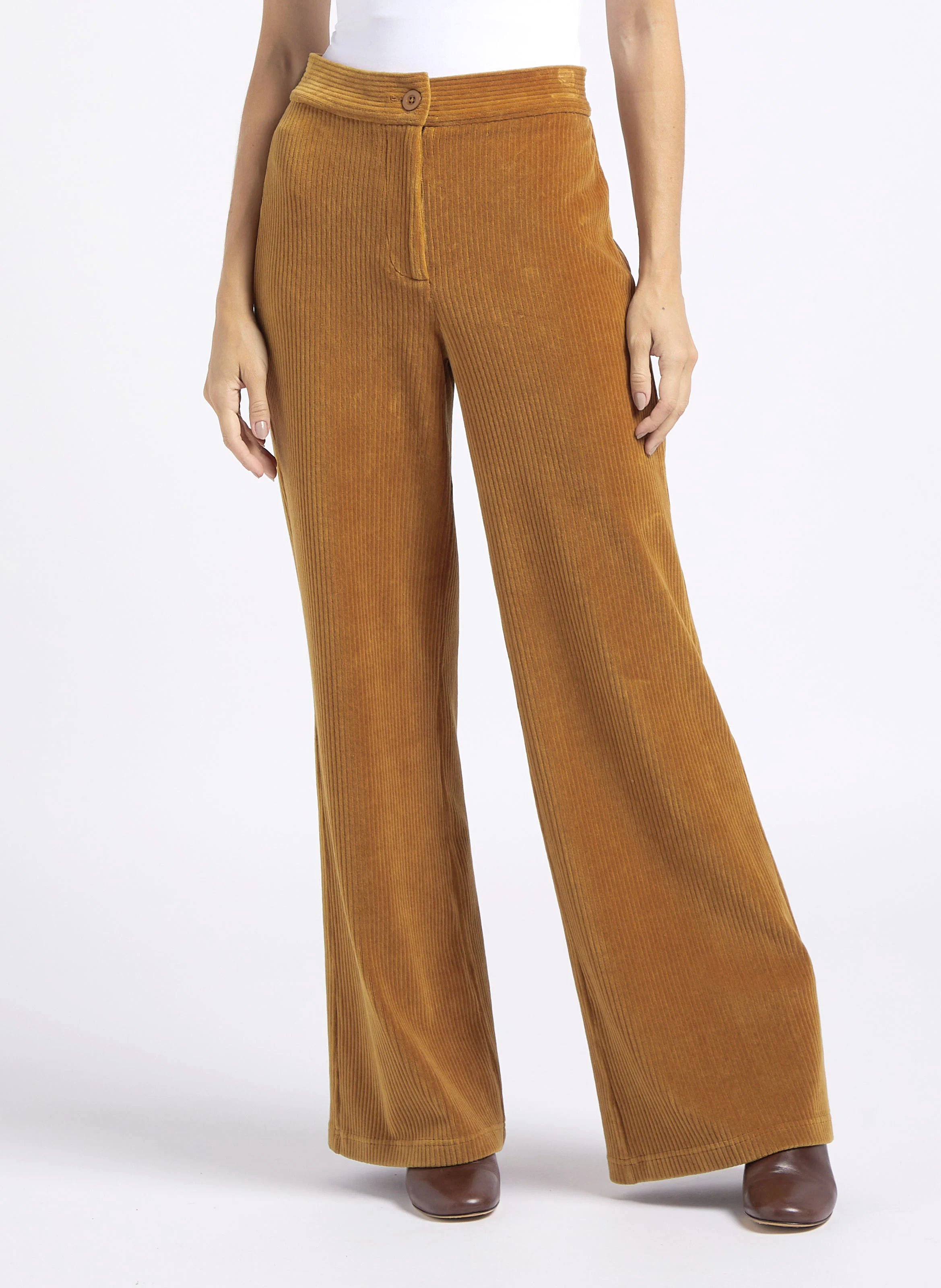 Pantalon flare en coton mélangé | Marron