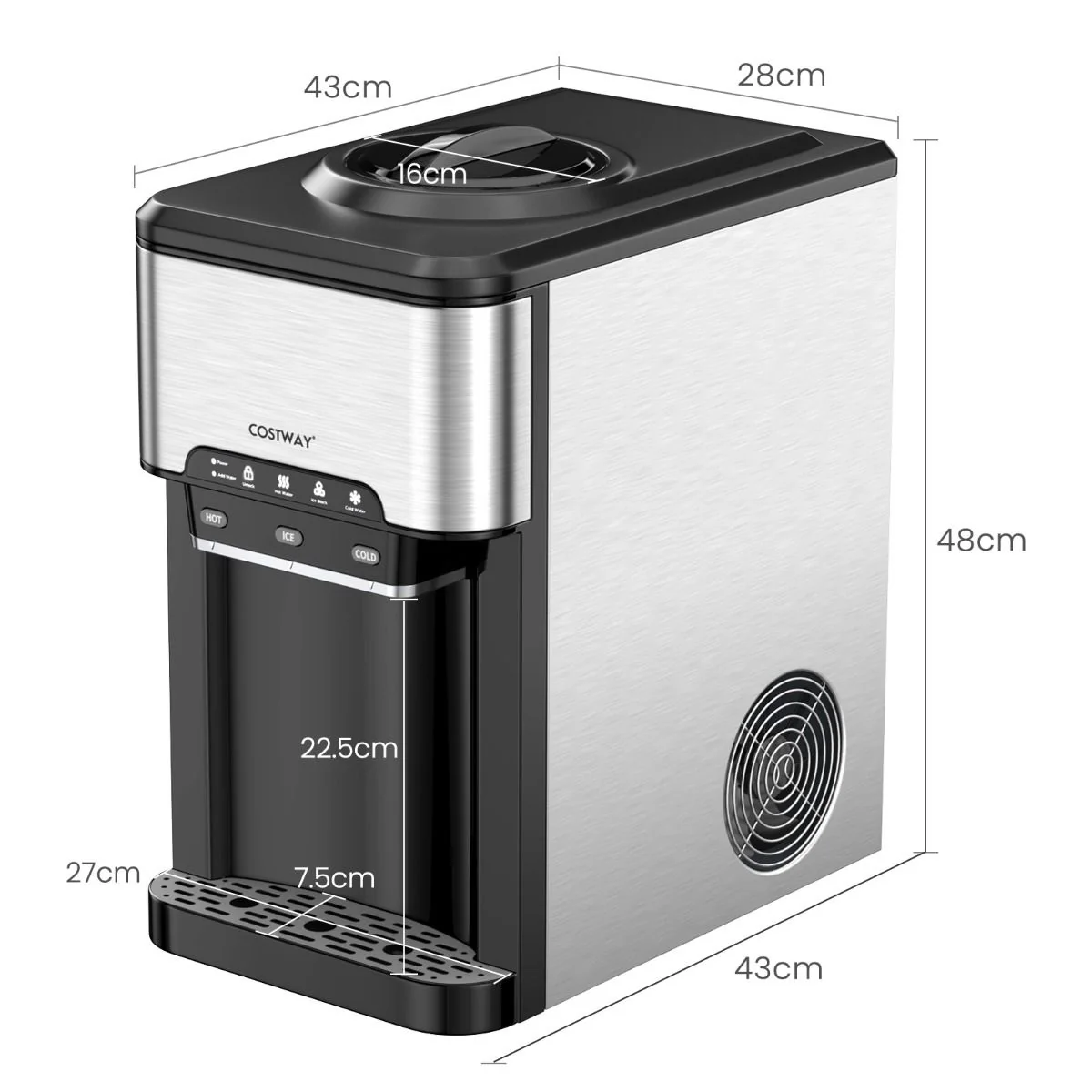 Machine à Glaçons 3 en 1 avec Distributeur d'Eau Froide/Chaude 20 kg en 24h Cube de Glace 6-13 min pour Maison Bureau Bar