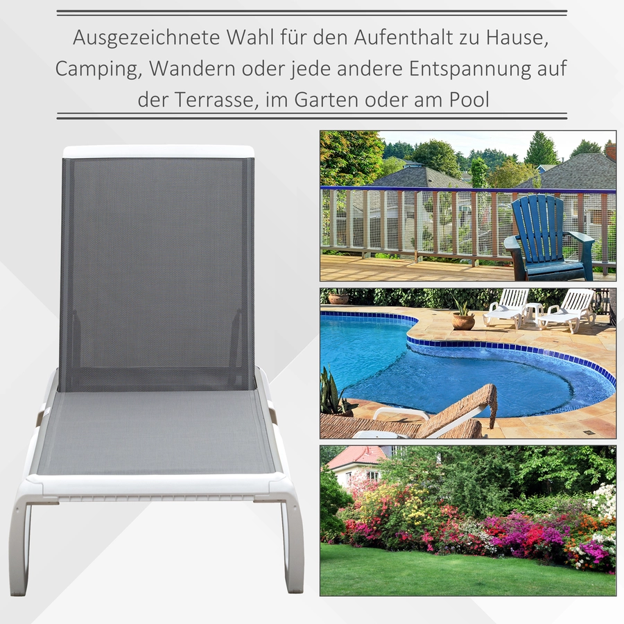 Outsunny Gartenliege verstellbar grau, weiß