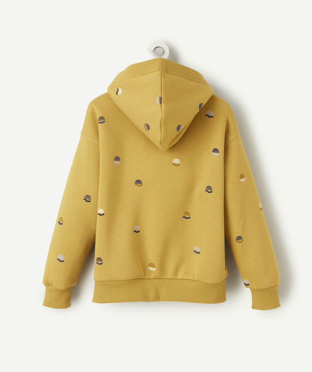 SWEAT À CAPUCHE GARÇON EN FIBRES RECYCLÉES JAUNE IMPRIMÉ