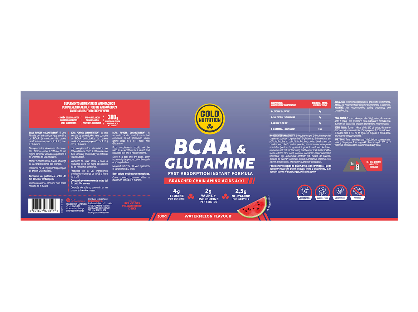 SUPLEMENTO GOLDNUTRITION BCAA'S MELANCIA 300G