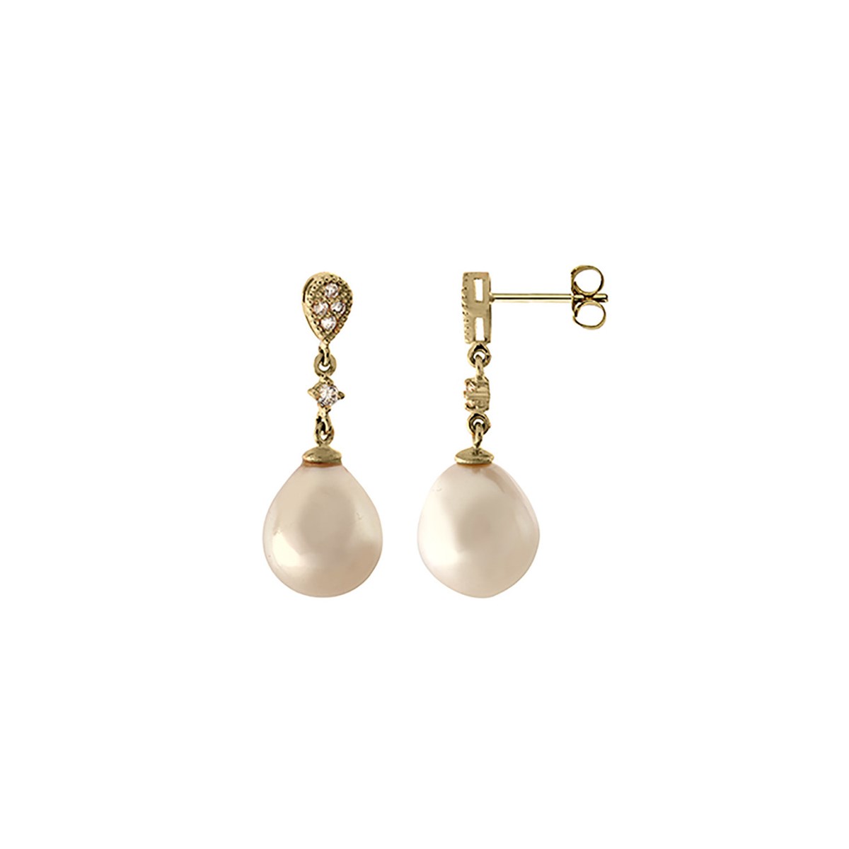 Boucles d'oreilles or perles de culture diamants7 mm