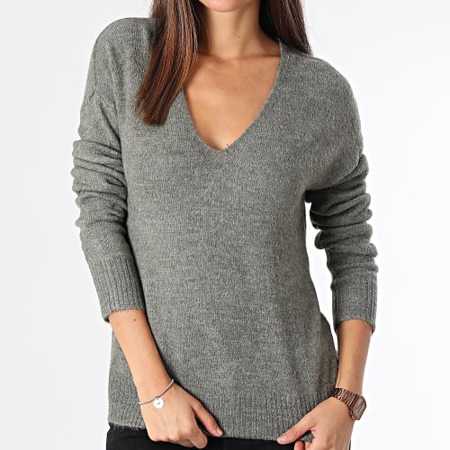 Pull Col V Femme Nora Vert Kaki Chiné