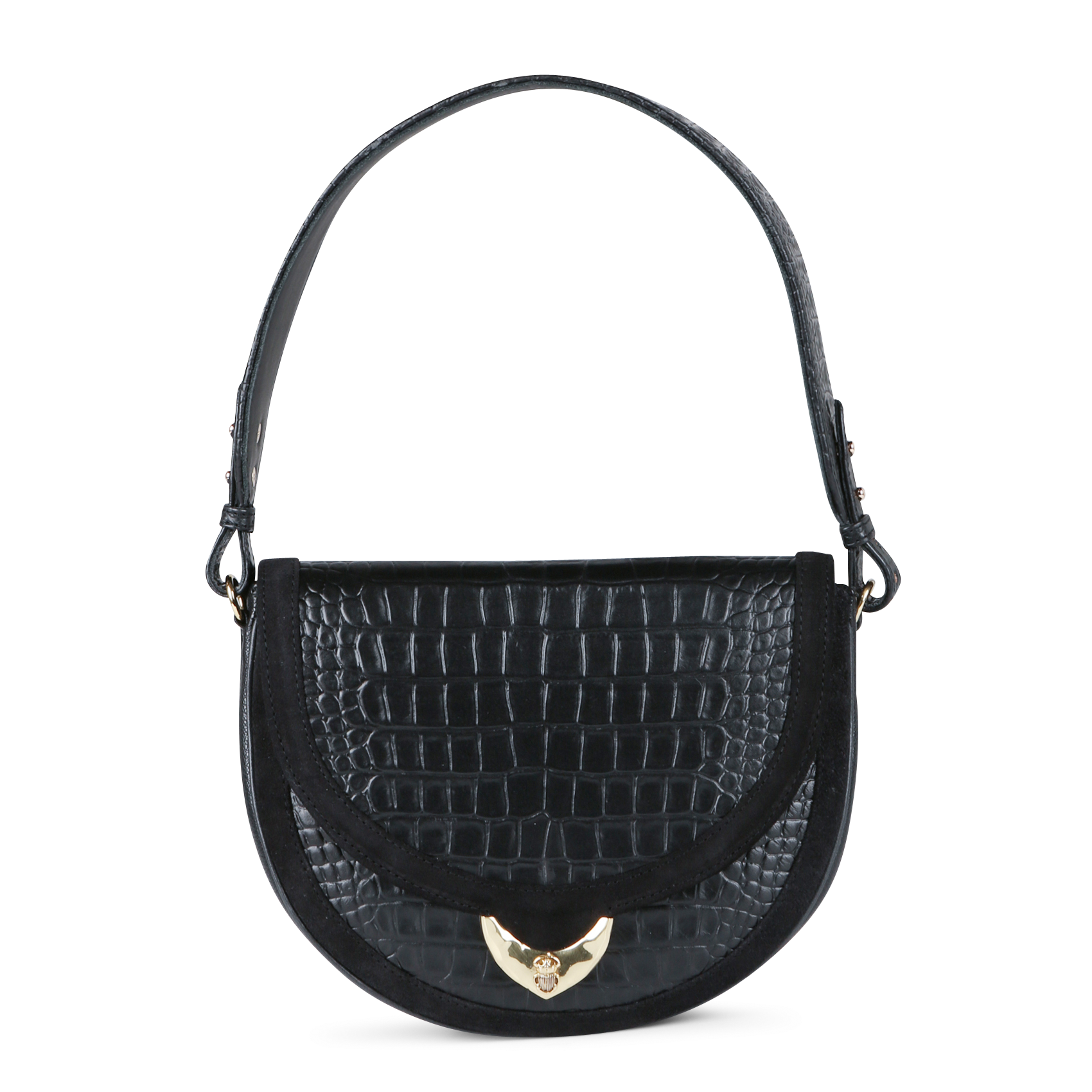 BIG VICTORIA - Sac porté épaule en cuir embossé croco | Noir