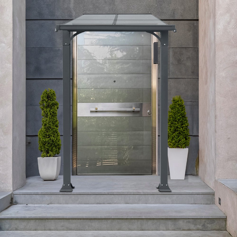 Home Deluxe - CUBIS Voordeurluifel - Maat: Small - 148 x 150 x 258 cm - Antraciet, Frame: Aluminium, incl. Polycarbonaat panelen | Voordeurluifel, Schuin dak, Glazen luifel