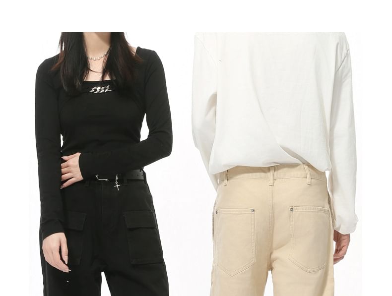 FAERIS - Hoge taille effen broek met rechte pijpen en rits