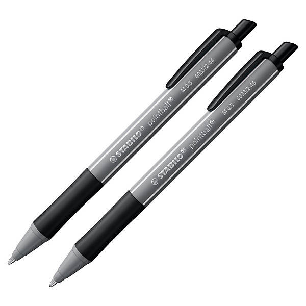 Stylos-bille Stabilo Pointball coloris noir, lot de 2