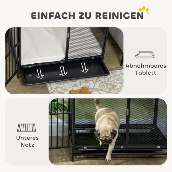 Hundebur til hjemmet, låsbar hundekennel med pute, hundebur med paller, hundehus for mellomstore hunder under 20 kg, grå, 88 x 55 x 71 cm