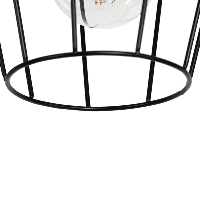 Landelijke vloerlamp zwart met hout 2-lichts - Stronk