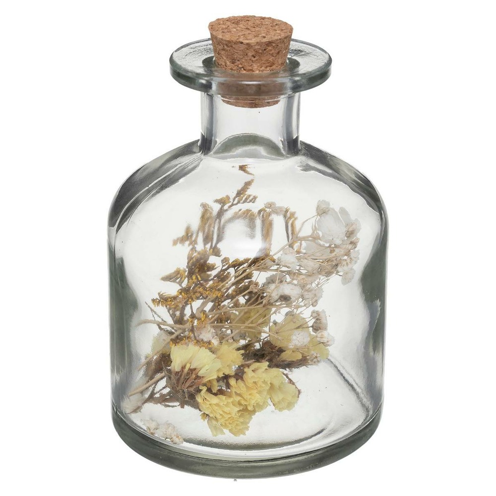 Fleurs séchées dans bouteille en verre d 8 x h 11 cm