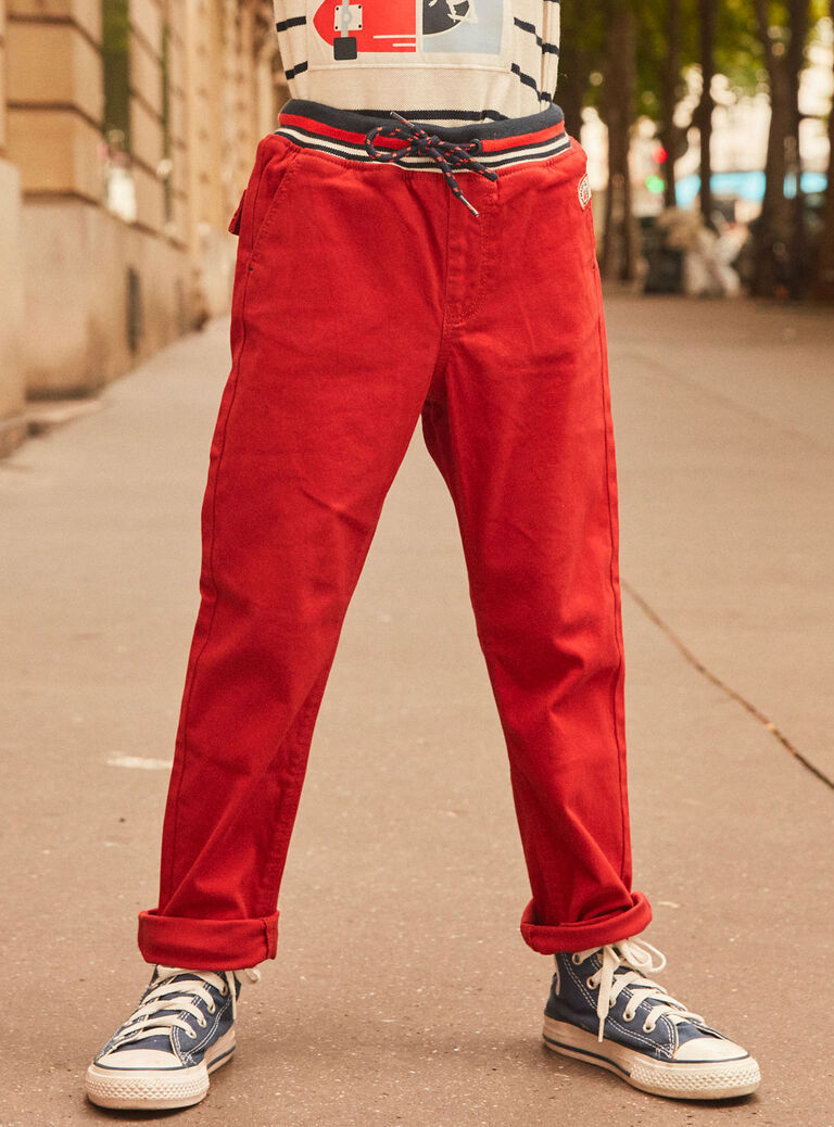Pantalon droit rouge à taille élastiquée