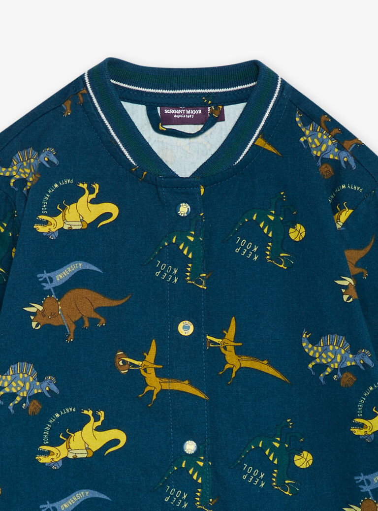 Blouse scolaire bleu pétrole à imprimé dinosaures