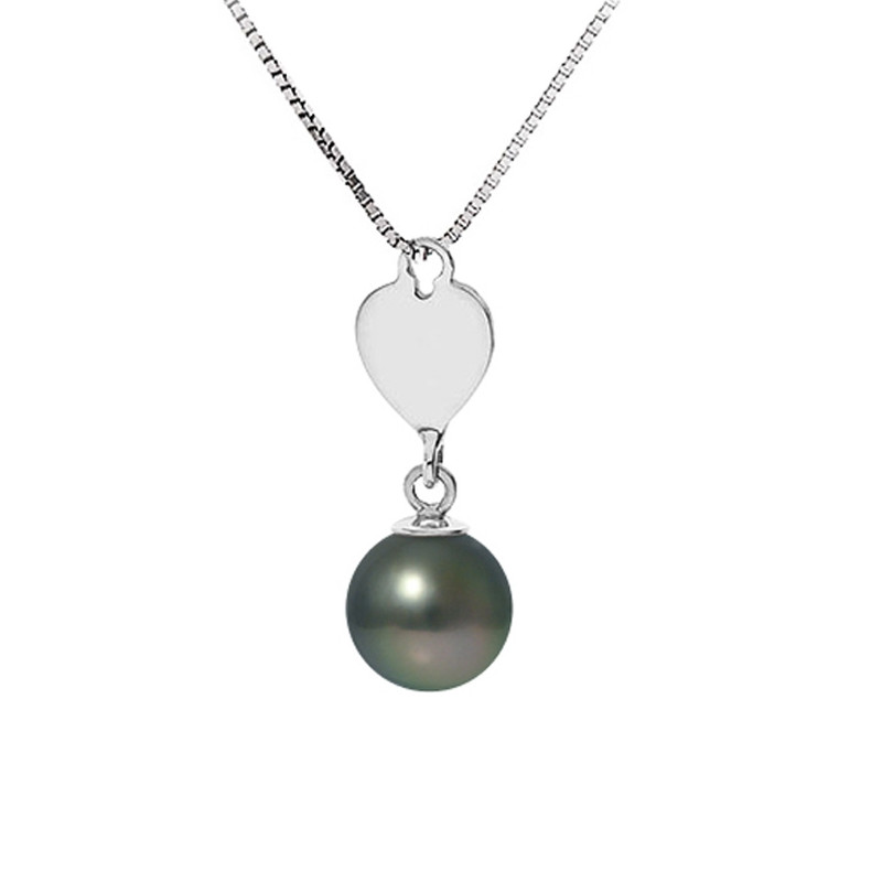 Collier Pendentif Coeur Perle de Tahiti et Chaine en Argent Massif 925